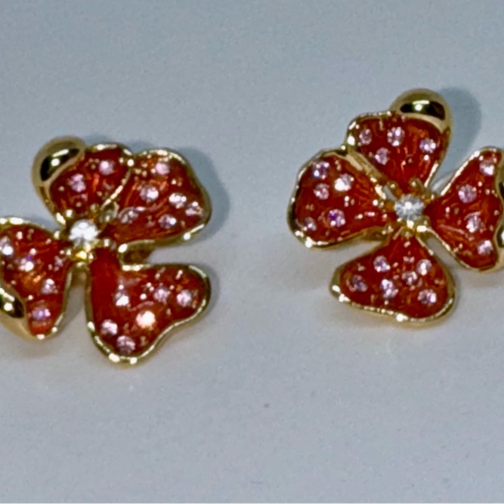 St. John Gold and Pink Earrings with Floral Design